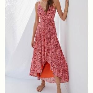Hutch‎ Womens Orange Polka Dots Sleeveless Long Wrap Dress NWT large petite